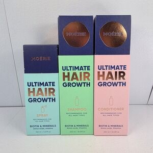 Set of 3 Moerie Ultimate Hair Growth Shampoo Conditioner Spray Biotin READ!